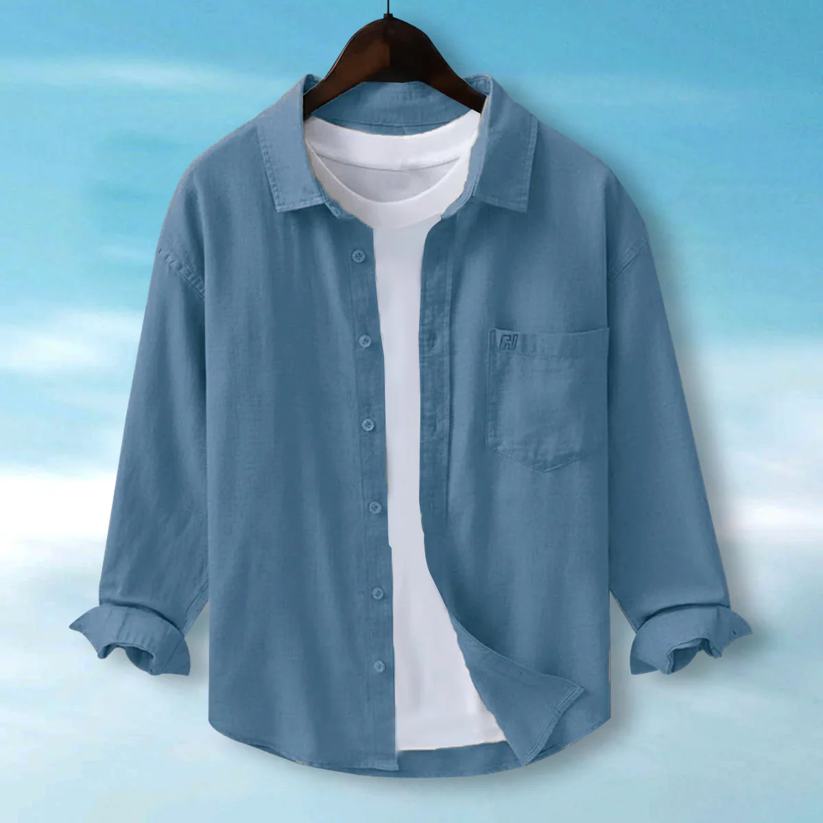 FINE LINEN SHIRTS FOR MEN (Full Sleeves)-Teal Blue - Image 5
