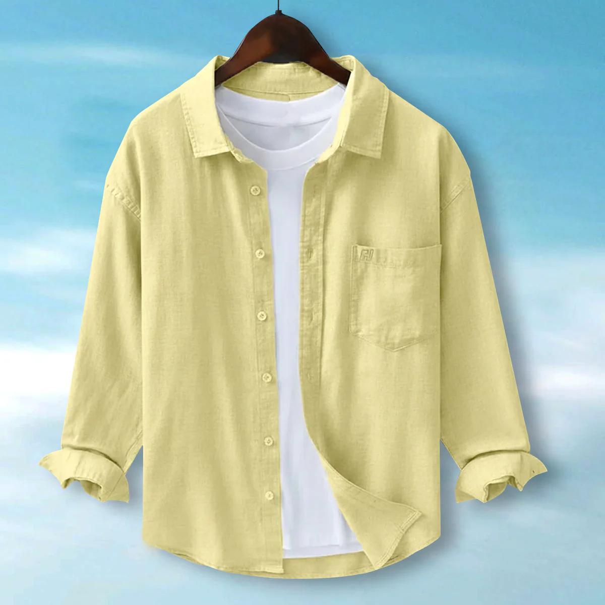 FINE LINEN SHIRTS FOR MEN (Full Sleeves)-Yellow - Image 5