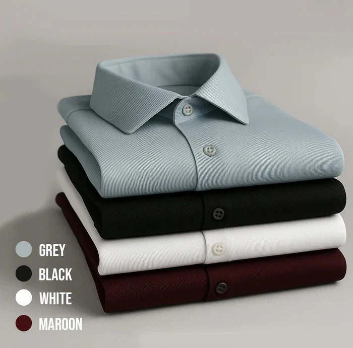 Fine-Ribbed Self-Structured Formal Shirt-MAROON - Image 3