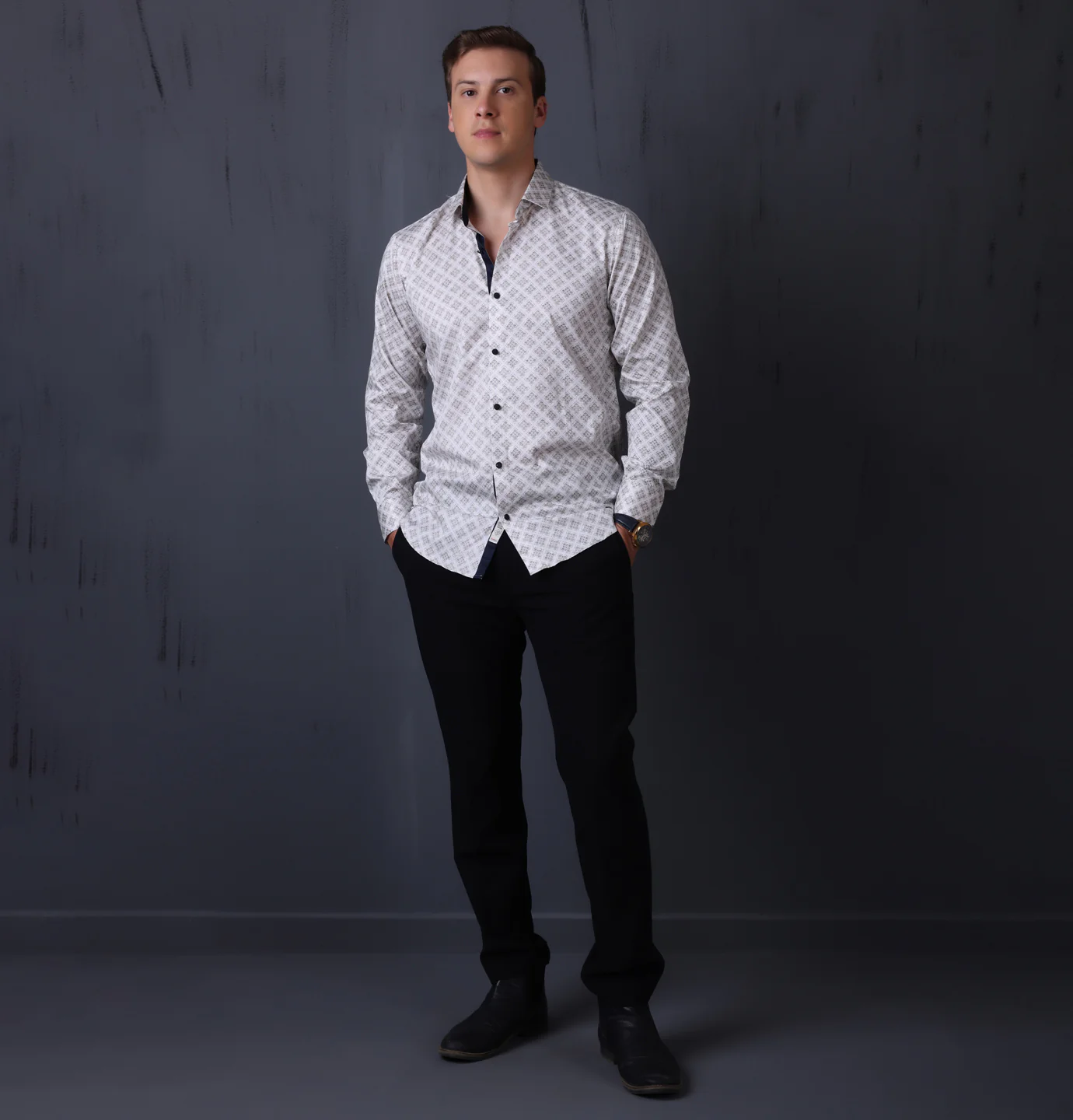 PRINTED SHIRTS | FORMAL & CASUAL SHIRTS FOR MEN | FILO HEVIS GEOMETRIC PRINTS SHIRT COLLECTION-Beige - Image 3