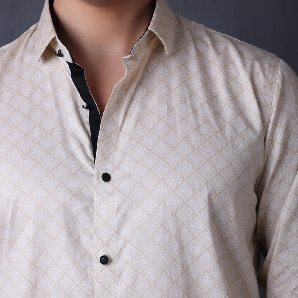 PRINTED SHIRTS | FORMAL & CASUAL SHIRTS FOR MEN | FILO HEVIS GEOMETRIC PRINTS SHIRT COLLECTION-BEIGE - Image 2