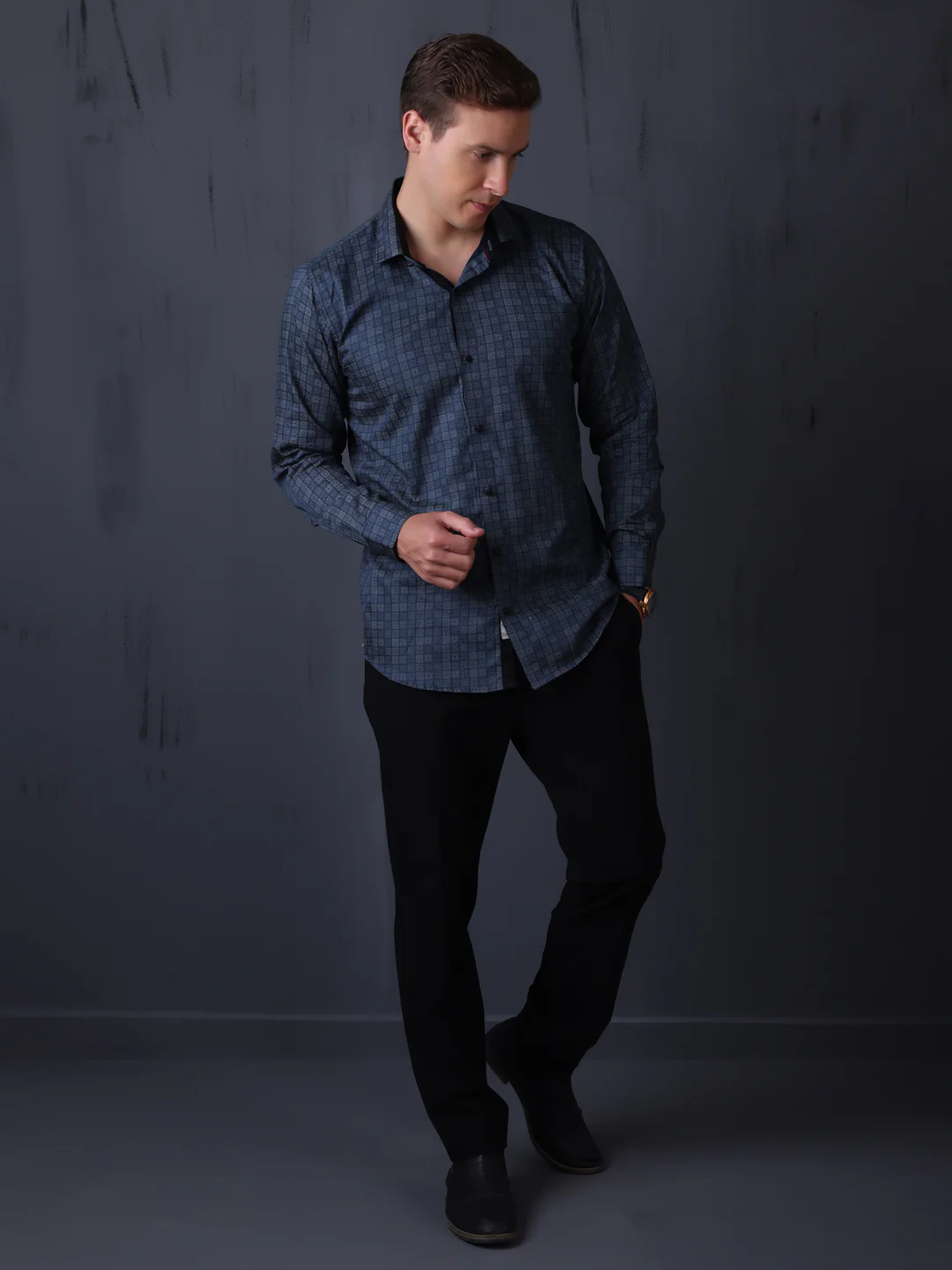 PRINTED SHIRTS | FORMAL & CASUAL SHIRTS FOR MEN | FILO HEVIS GEOMETRIC PRINTS SHIRT COLLECTION-Blue - Image 3