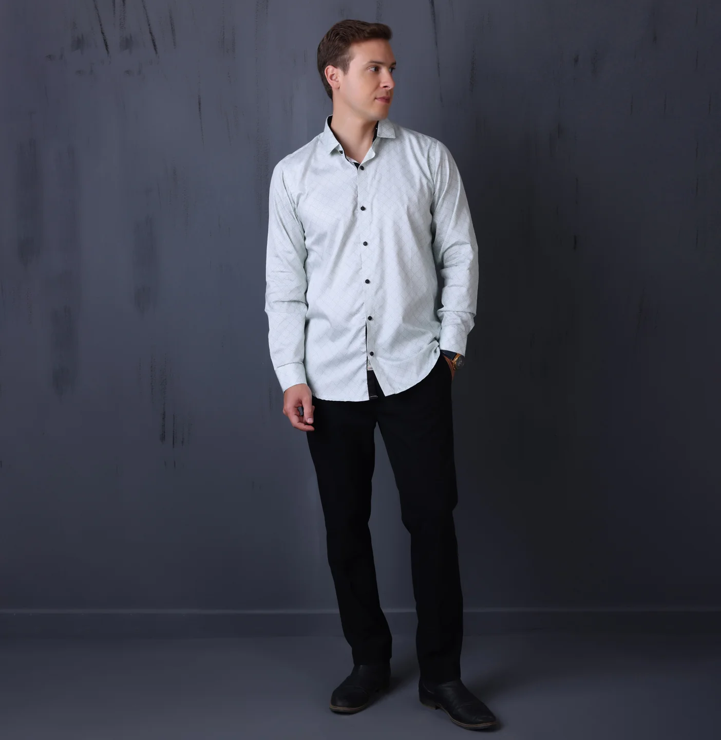 PRINTED SHIRTS | FORMAL & CASUAL SHIRTS FOR MEN | FILO HEVIS GEOMETRIC PRINTS SHIRT COLLECTION-Blue - Image 3
