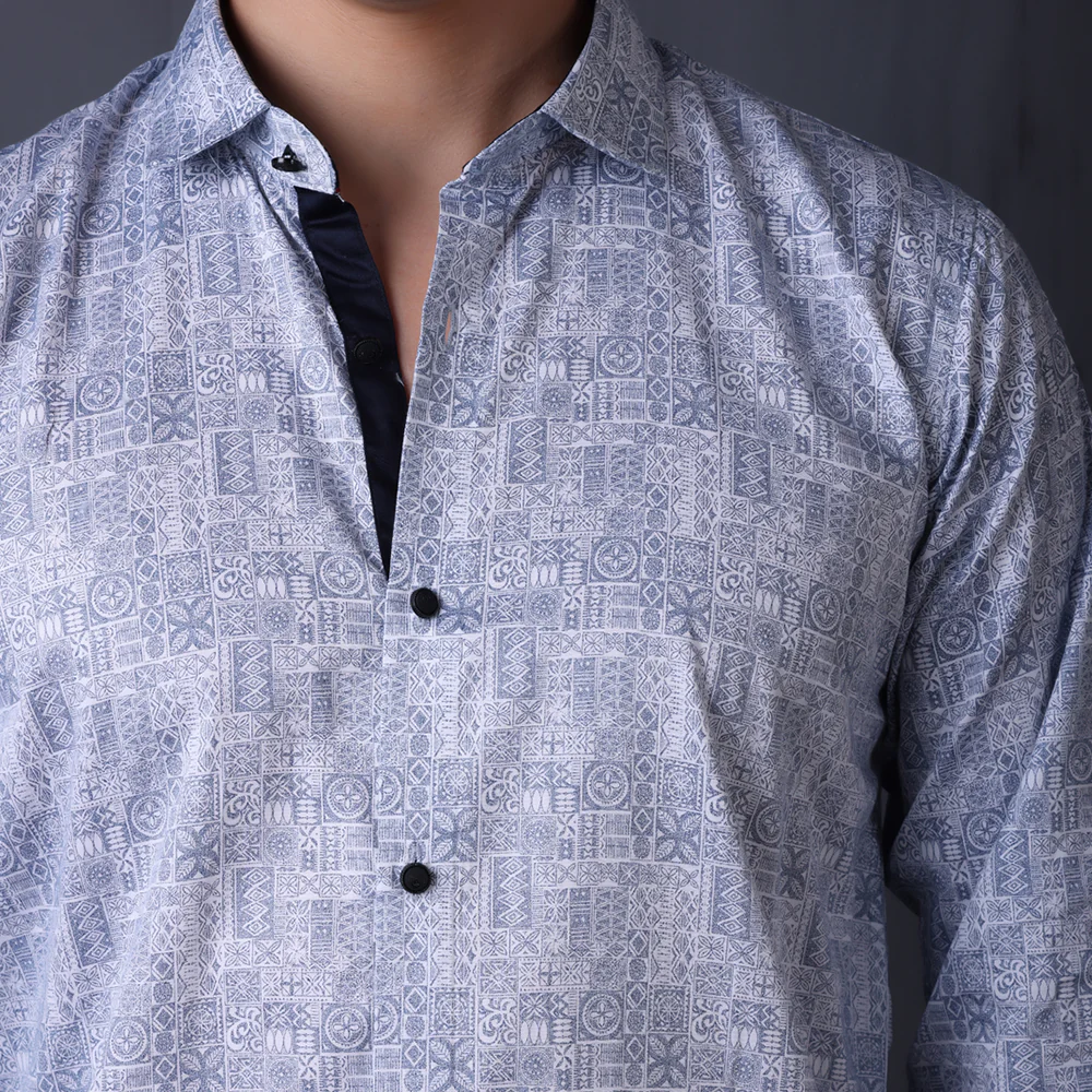 PRINTED SHIRTS | FORMAL & CASUAL SHIRTS FOR MEN | FILO HEVIS GEOMETRIC PRINTS SHIRT COLLECTION-Blue - Image 2