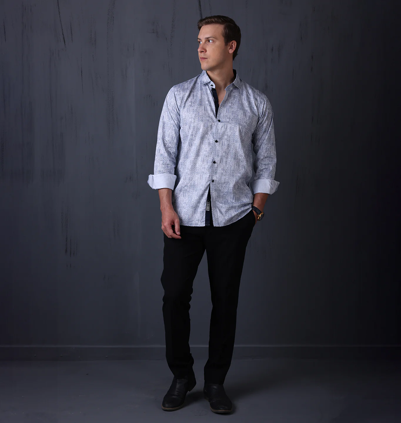 PRINTED SHIRTS | FORMAL & CASUAL SHIRTS FOR MEN | FILO HEVIS GEOMETRIC PRINTS SHIRT COLLECTION-Blue - Image 3