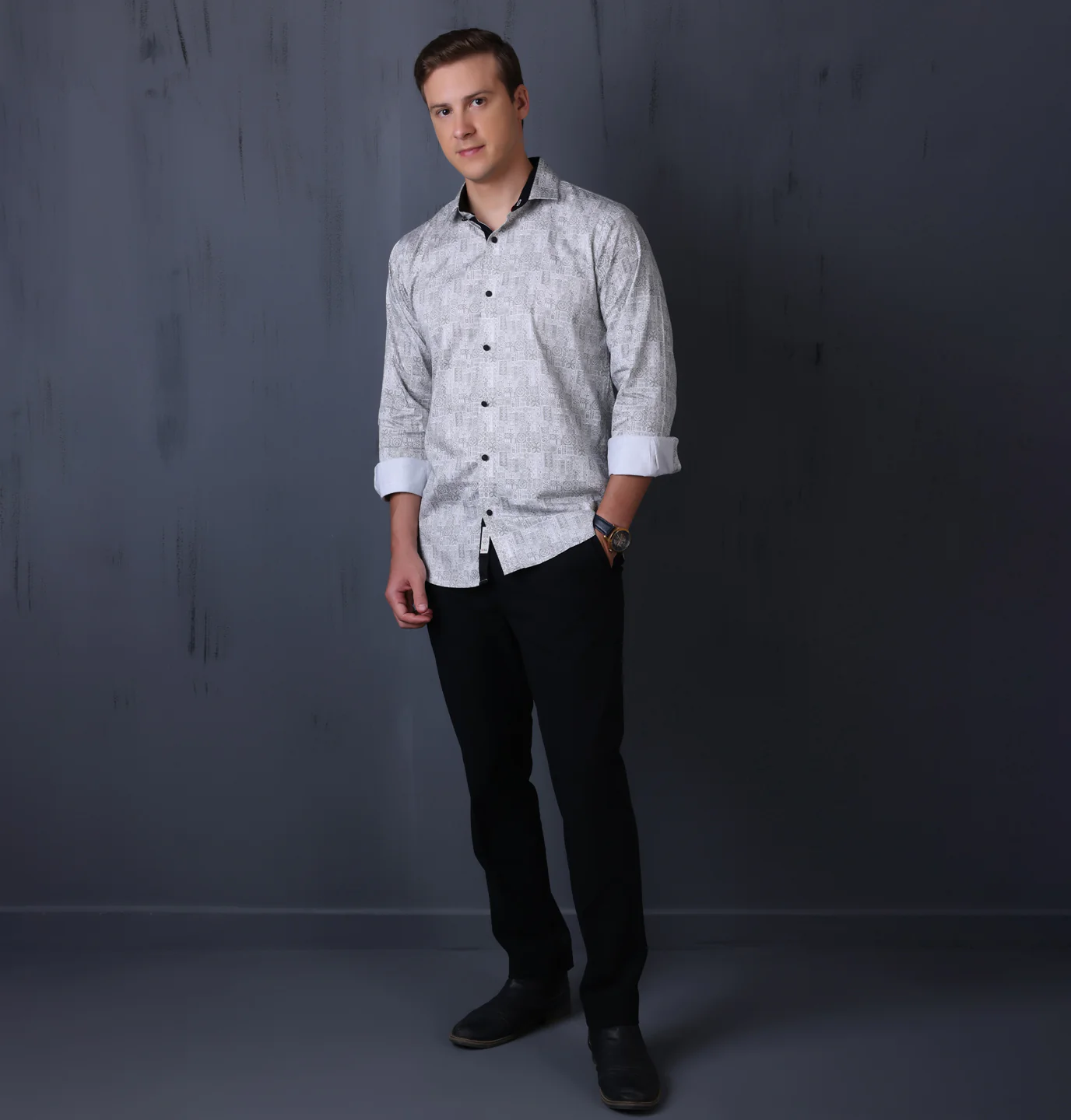 PRINTED SHIRTS | FORMAL & CASUAL SHIRTS FOR MEN | FILO HEVIS GEOMETRIC PRINTS SHIRT COLLECTION-Green - Image 3