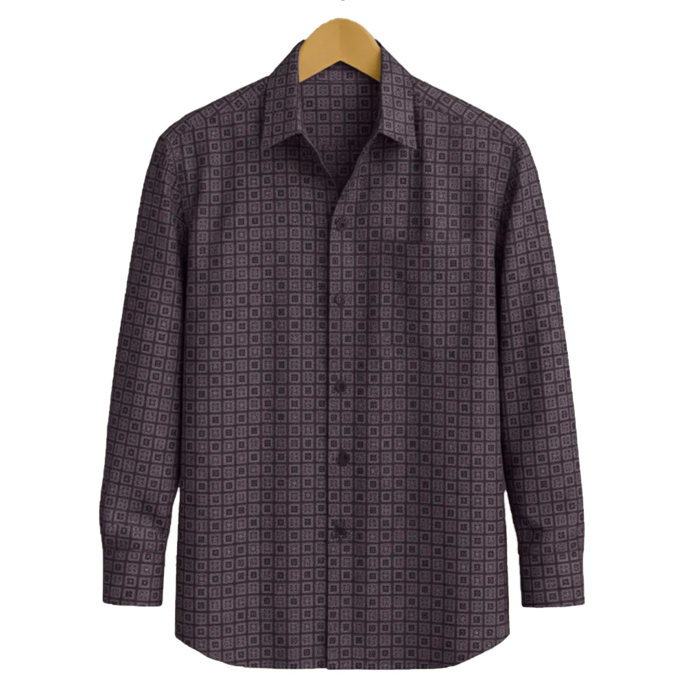 PRINTED SHIRTS | FORMAL & CASUAL SHIRTS FOR MEN | FILO HEVIS GEOMETRIC PRINTS SHIRT COLLECTION-Brown
