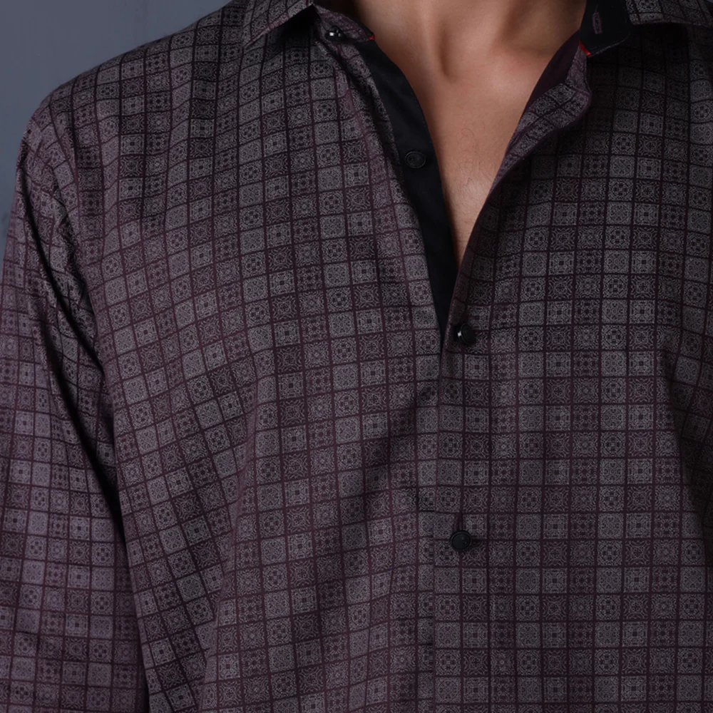 PRINTED SHIRTS | FORMAL & CASUAL SHIRTS FOR MEN | FILO HEVIS GEOMETRIC PRINTS SHIRT COLLECTION-Brown - Image 2