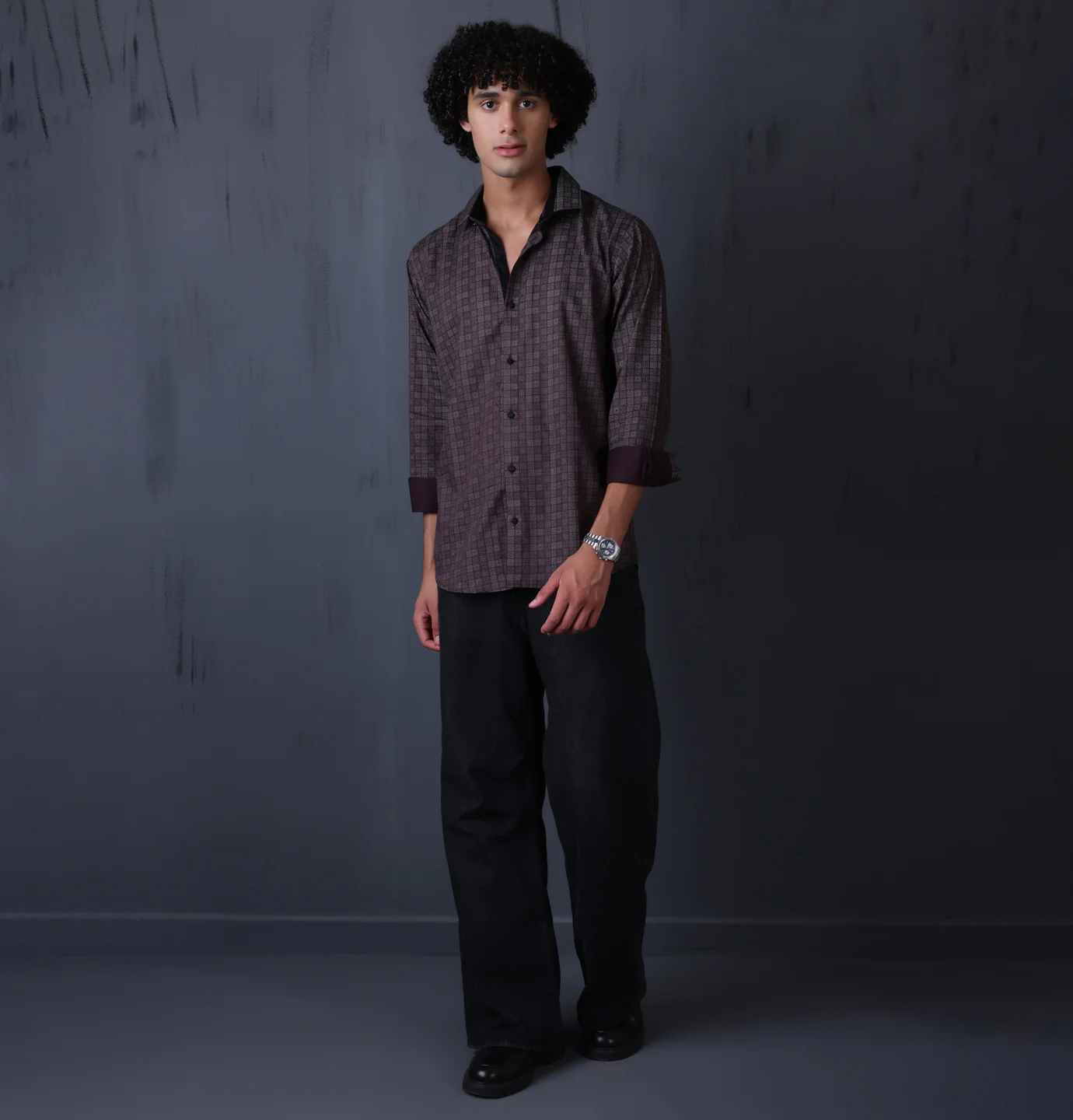 PRINTED SHIRTS | FORMAL & CASUAL SHIRTS FOR MEN | FILO HEVIS GEOMETRIC PRINTS SHIRT COLLECTION-Brown - Image 3