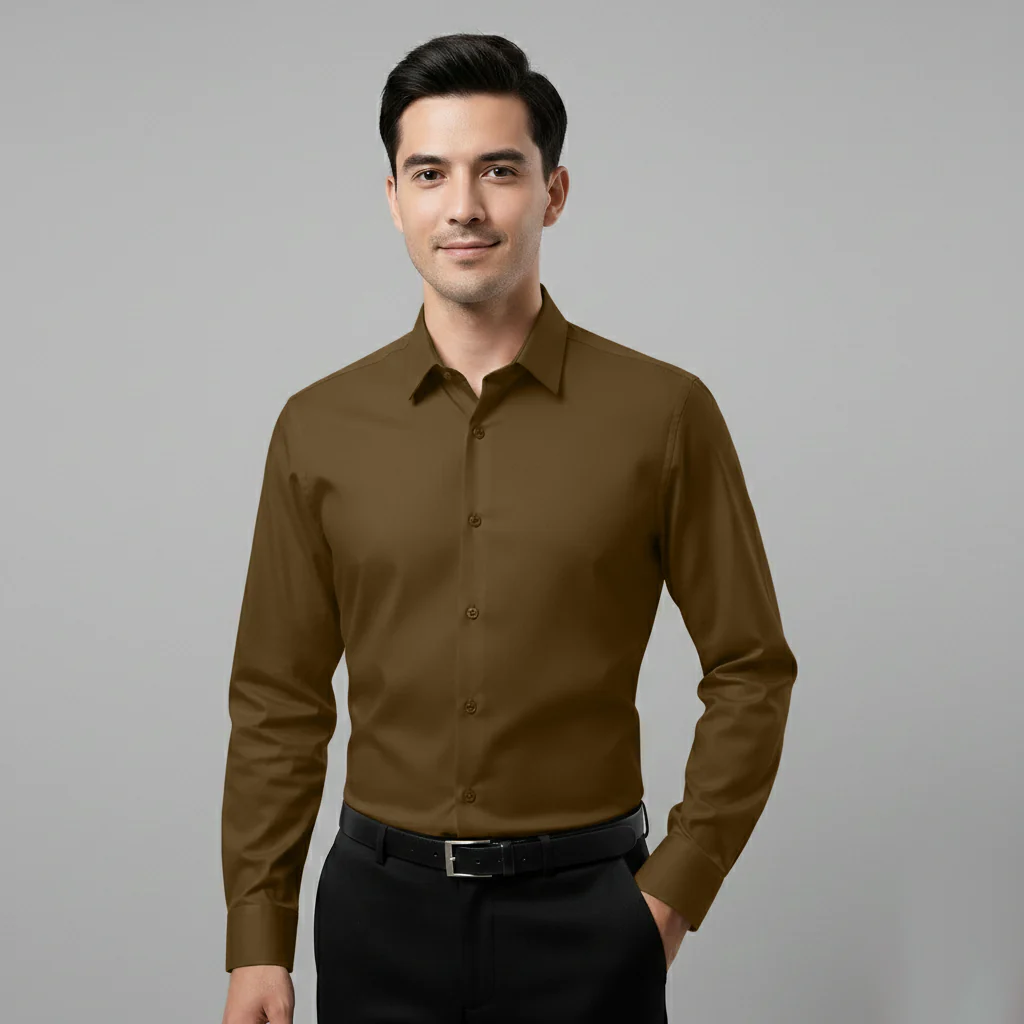 Japanese Lycra Premium Stretch Shirt–Lavender Mist | Ultra-Smooth Formal Fit | Brown - Image 3