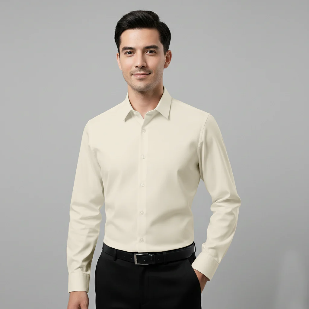 Japanese Lycra Premium Stretch Shirt–Lavender Mist | Ultra-Smooth Formal Fit | Cream - Image 3