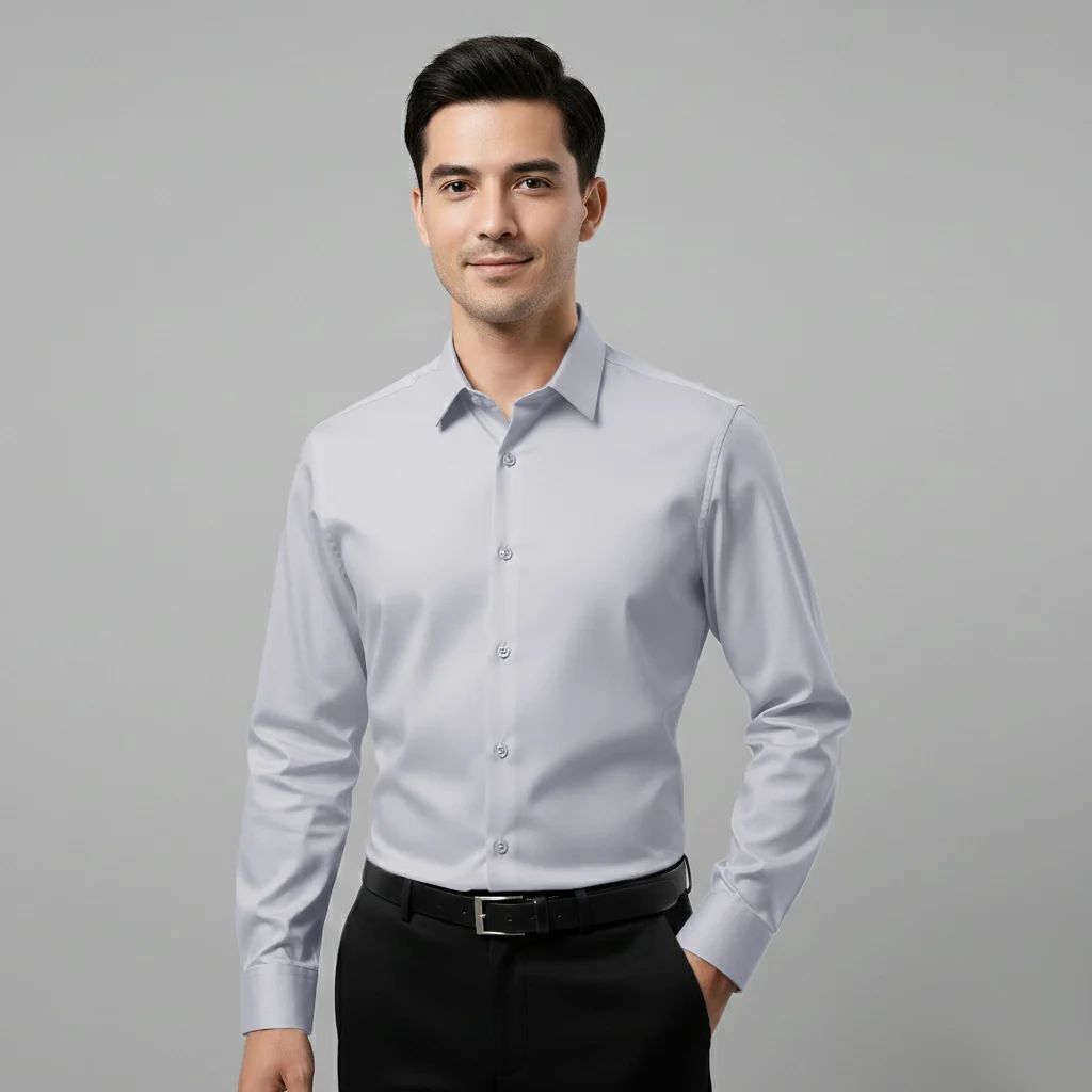 Japanese Lycra Premium Stretch Shirt–Lavender Mist | Ultra-Smooth Formal Fit | Light Grey - Image 3