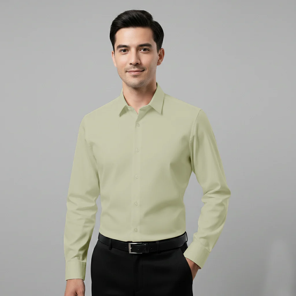 Japanese Lycra Premium Stretch Shirt–Lavender Mist | Ultra-Smooth Formal Fit | Light-Greyish-Green - Image 3