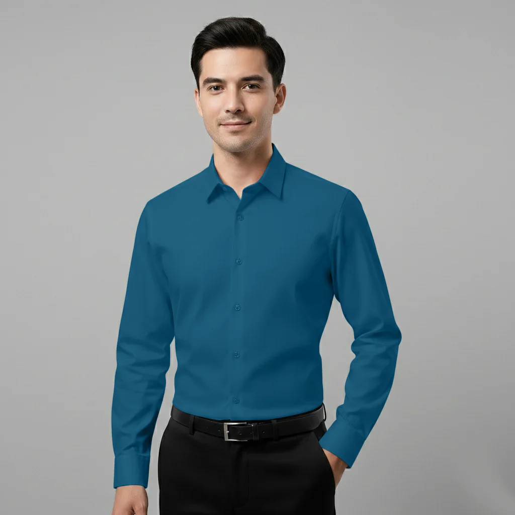 Japanese Lycra Premium Stretch Shirt–Lavender Mist | Ultra-Smooth Formal Fit | Teal Blue - Image 3