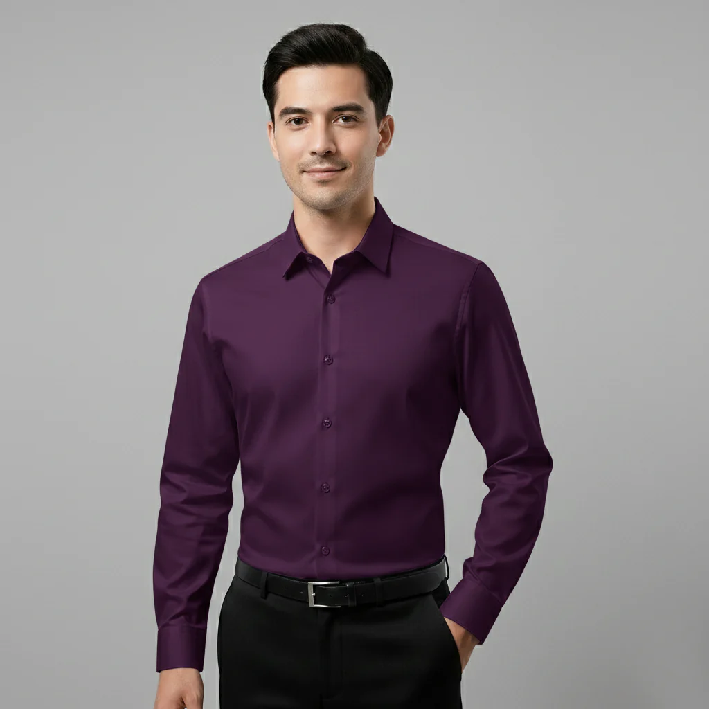 Japanese Lycra Premium Stretch Shirt–Lavender Mist | Ultra-Smooth Formal Fit | Wine - Image 3