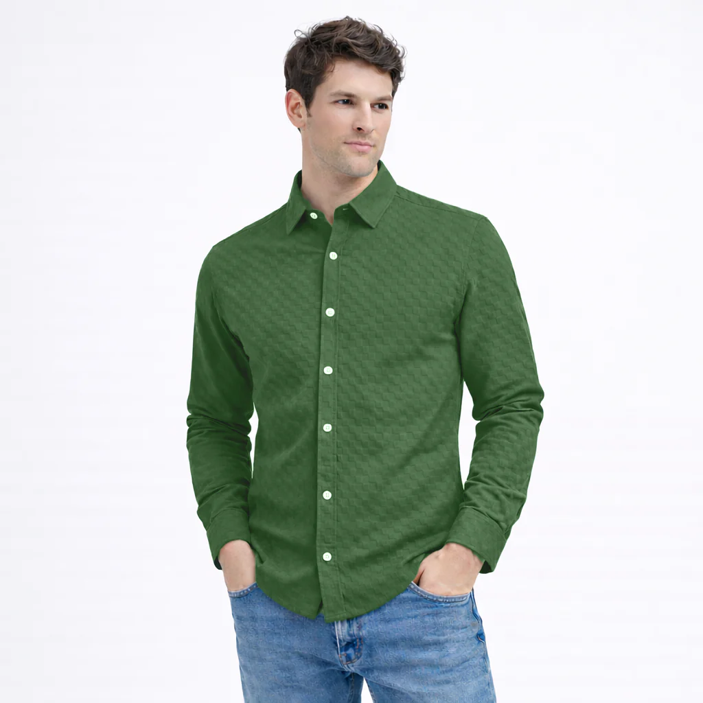 PREMIUM TEXTURED POPCORN SHIRT | SELF-CHECKS EMBOSS EFFECT PATTERN | Green - Image 2