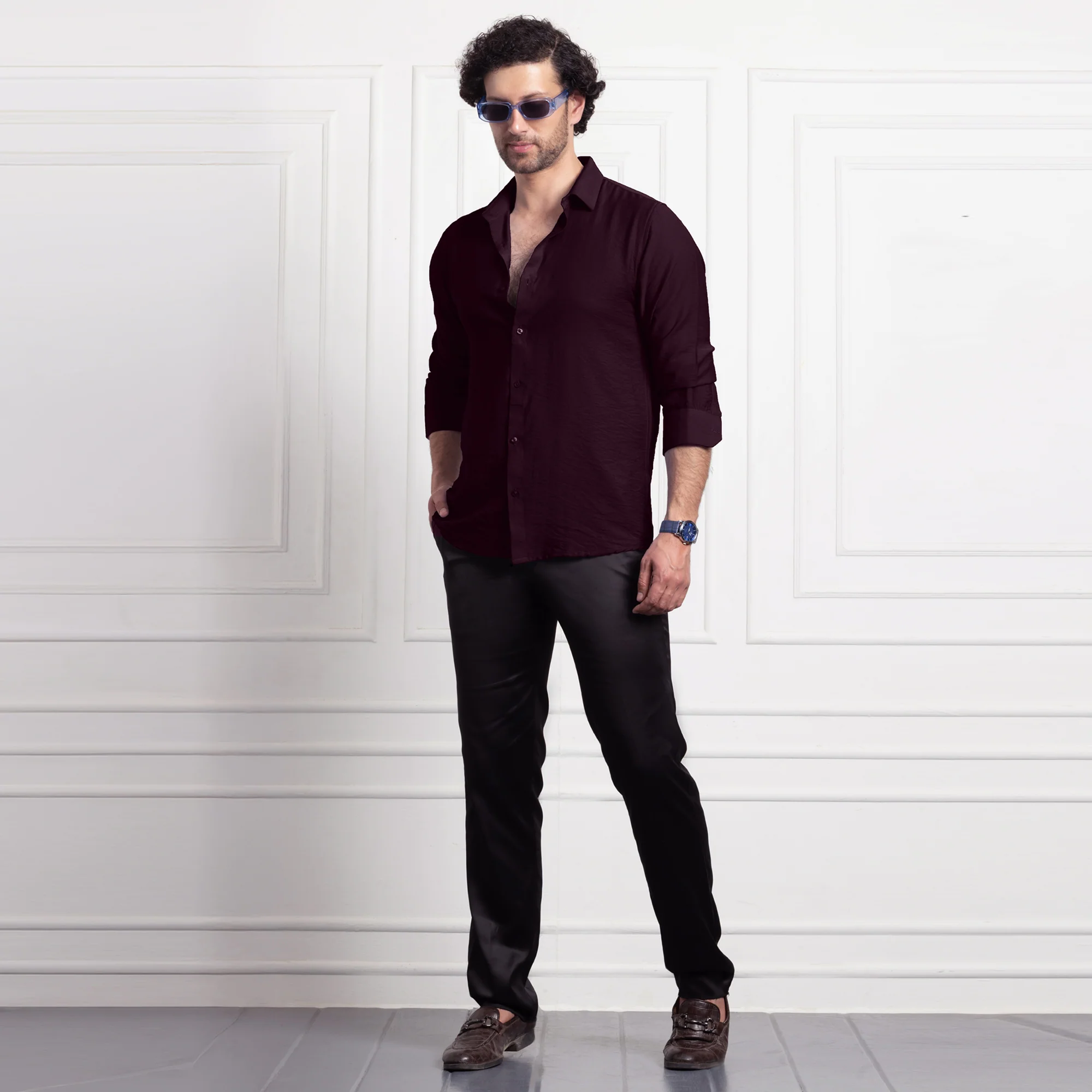 IMPORTED LINEN SHIRT FOR THE MODERN MEN | IRON FREE CASUAL (SYNTHETIC LINEN) SHIRT-Wine - Image 3