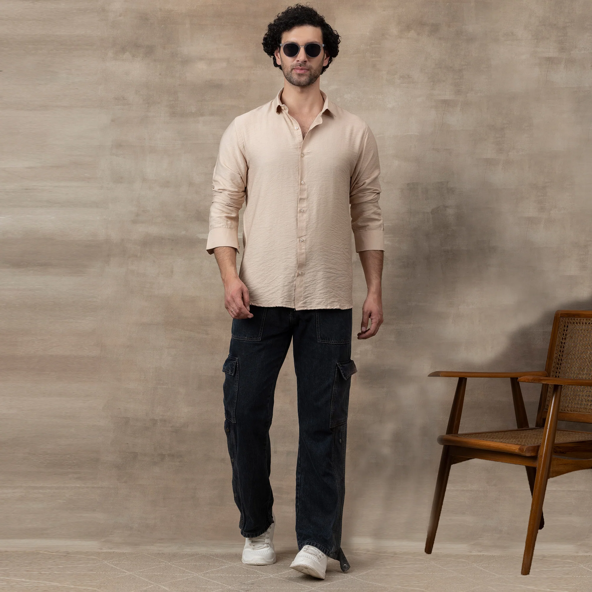 IMPORTED LINEN SHIRT FOR THE MODERN MEN | IRON FREE CASUAL (SYNTHETIC LINEN) SHIRT--Beige - Image 3