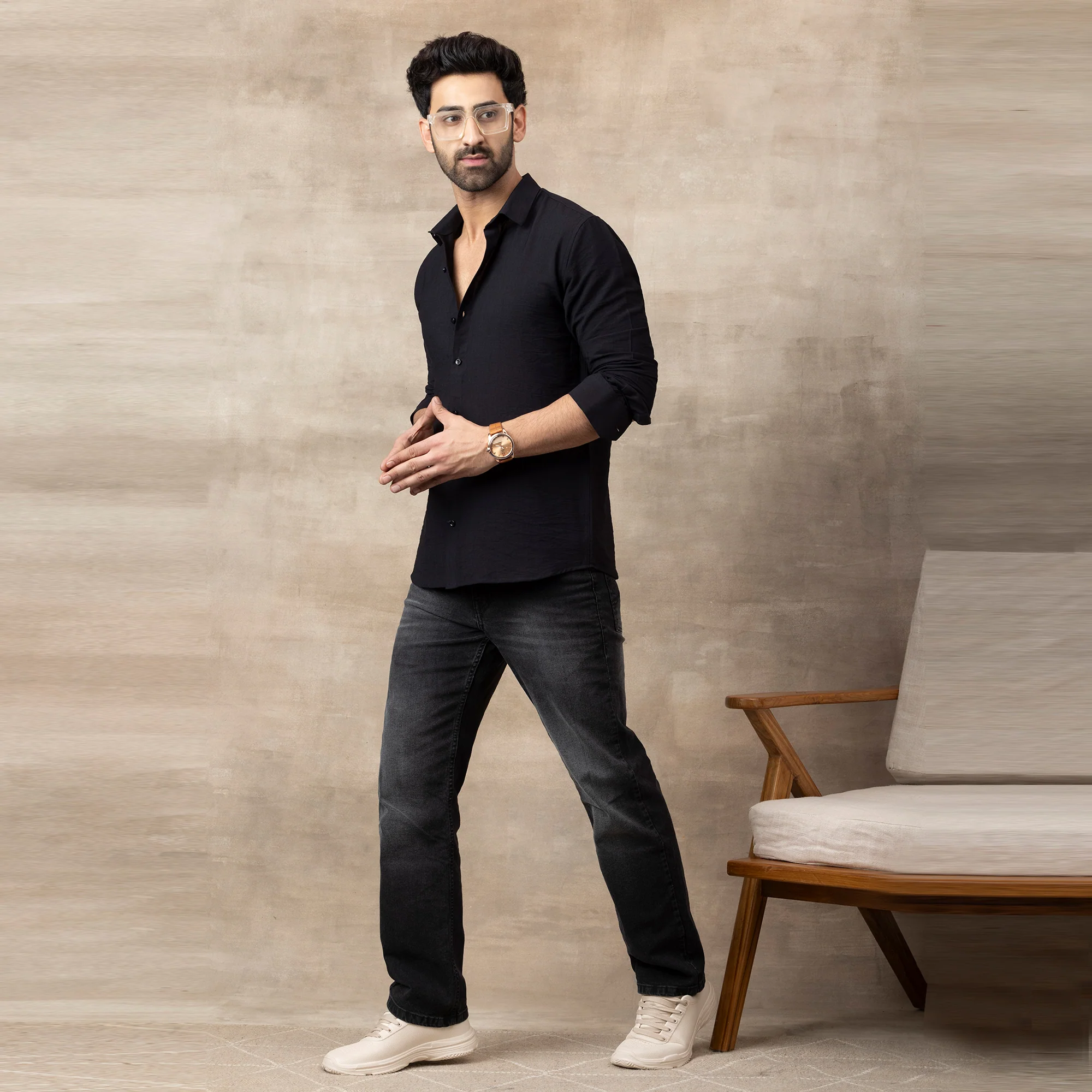 IMPORTED LINEN SHIRT FOR THE MODERN MEN | IRON FREE CASUAL (SYNTHETIC LINEN) SHIRT--Black - Image 3