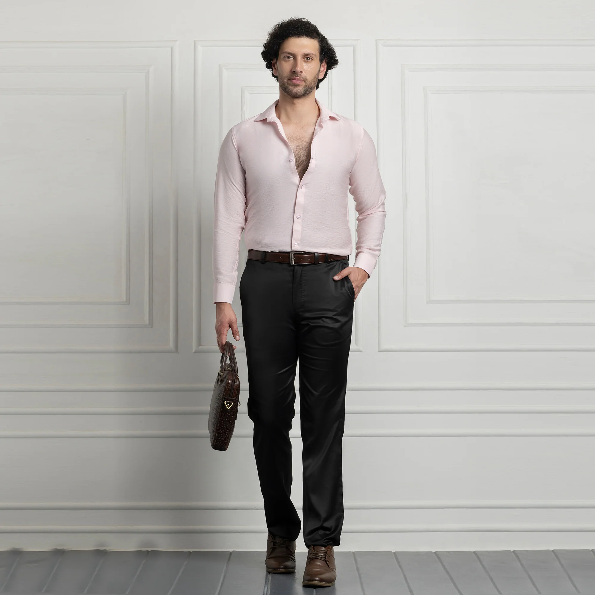IMPORTED LINEN SHIRT FOR THE MODERN MEN | IRON FREE CASUAL (SYNTHETIC LINEN) SHIRT--Pink - Image 3