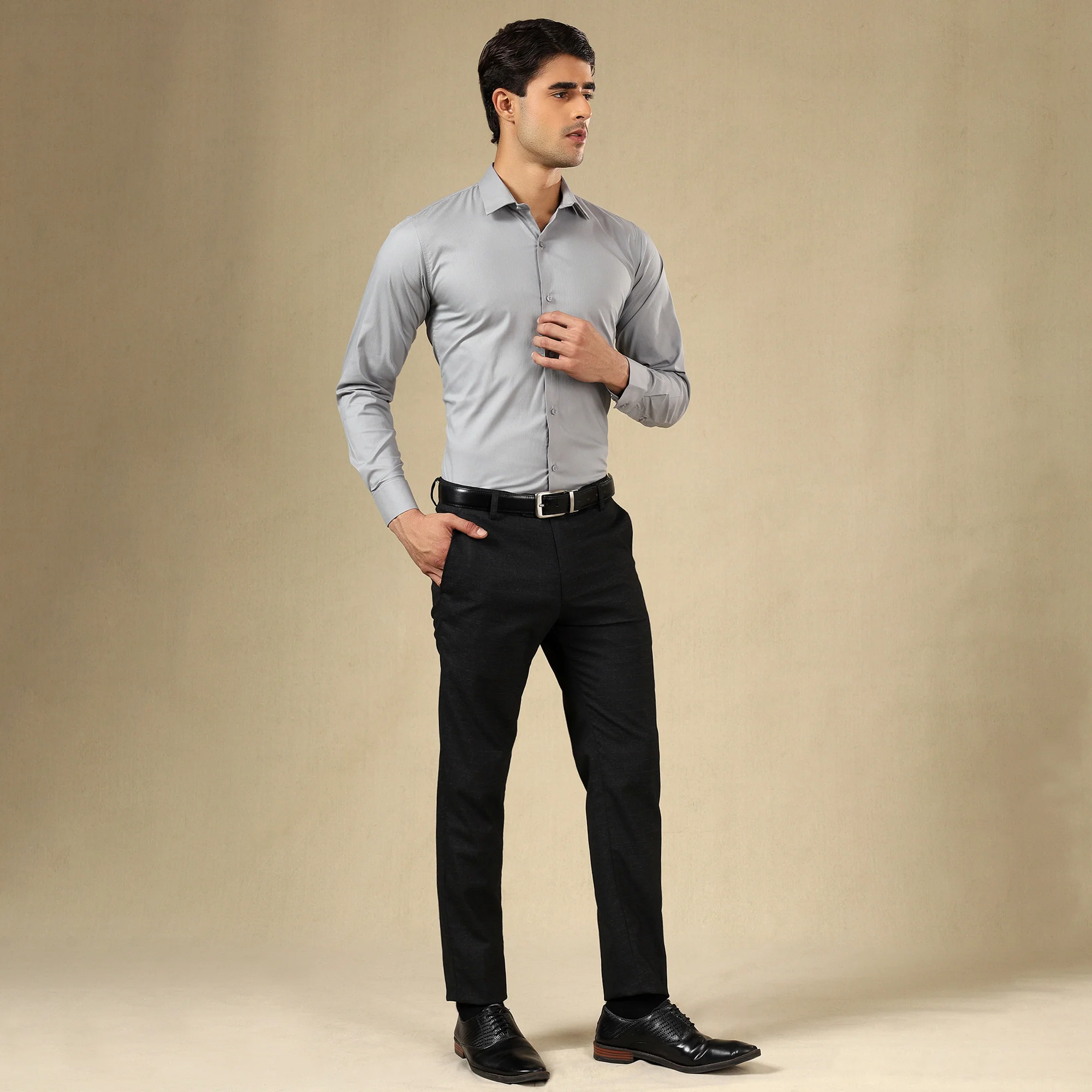 Premium SELF STRIPED SHIRTS FOR MEN - Textured Formal Shirts Collection | Professional Office Wear-Grey - Image 4