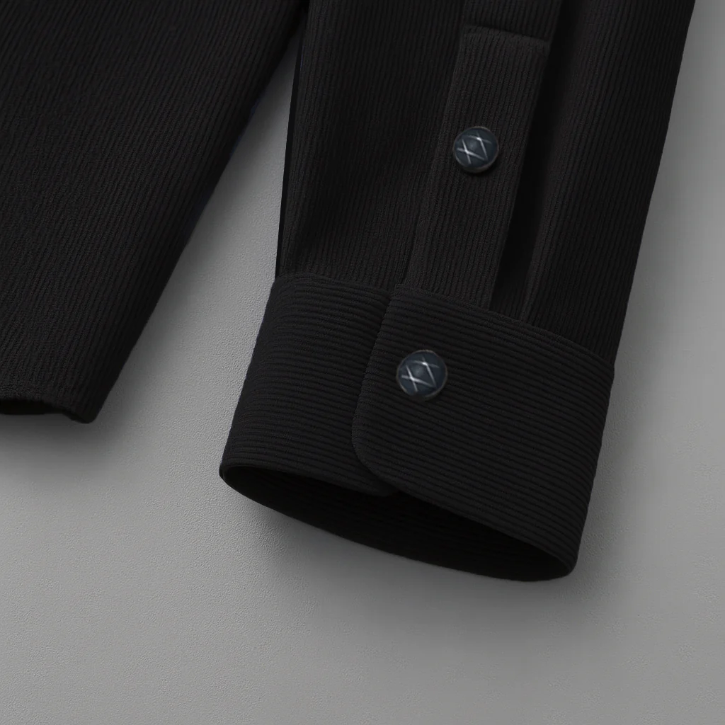 MEN’S CORDUROY SHIRT FOR WINTER STYLE | 21-WALES CORDUROY | DOUBLE POCKET | Black - Image 3