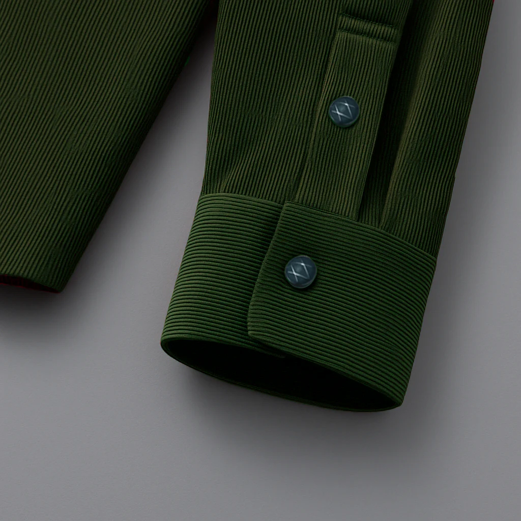 MEN’S CORDUROY SHIRT FOR WINTER STYLE | 21-WALES CORDUROY | DOUBLE POCKET | Dark Green - Image 3