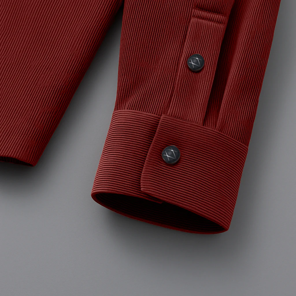 MEN’S CORDUROY SHIRT FOR WINTER STYLE | 21-WALES CORDUROY | DOUBLE POCKET | Red - Image 3