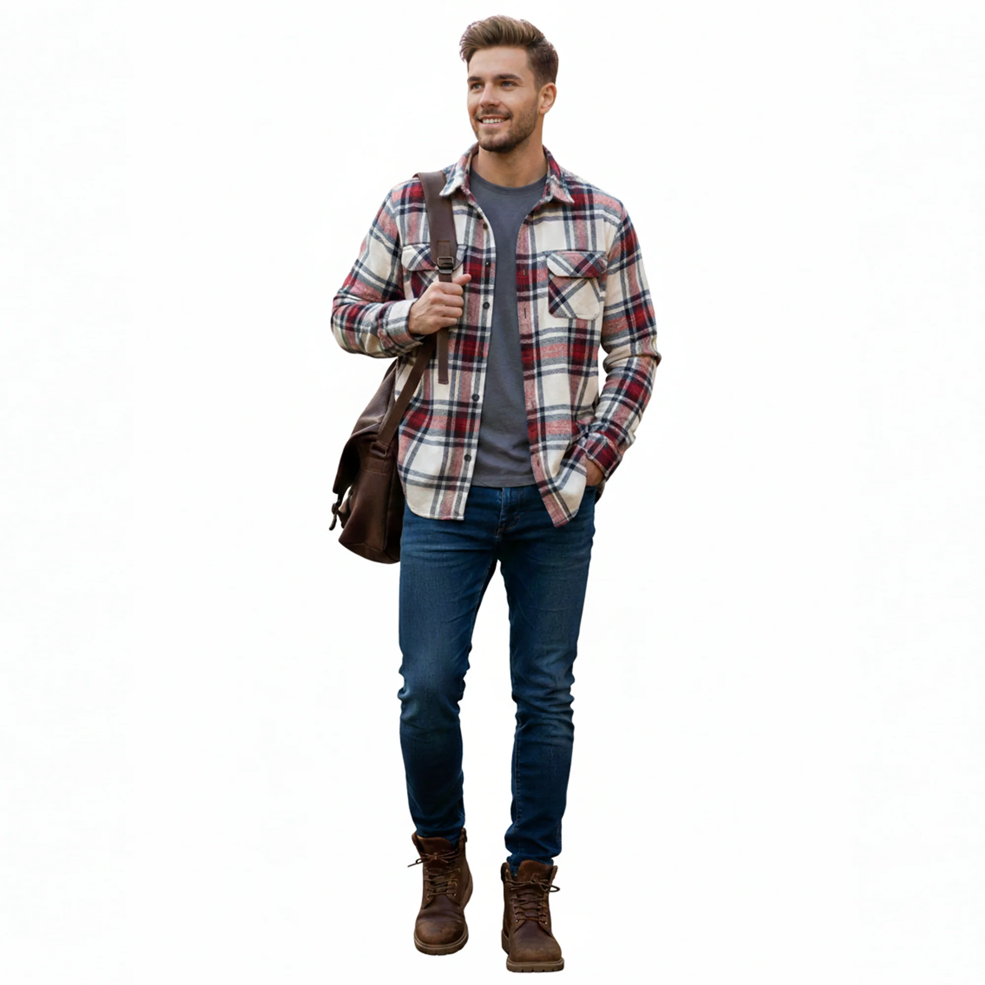 Men’s Red White Winter Check Shirt | Full Sleeves - Image 3
