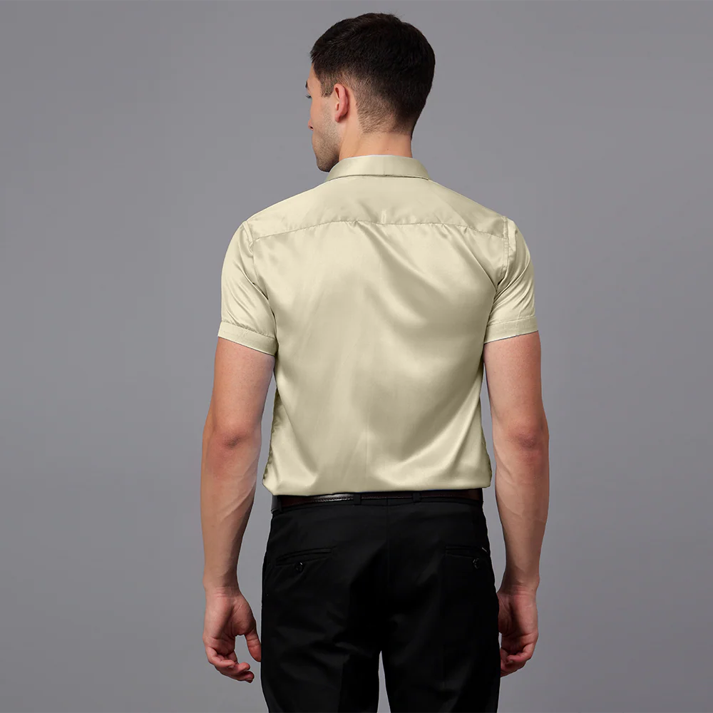Men’s Satin Half Sleeve Formal Shirt – Premium Soft & Shiny Finish-Olive - Image 3