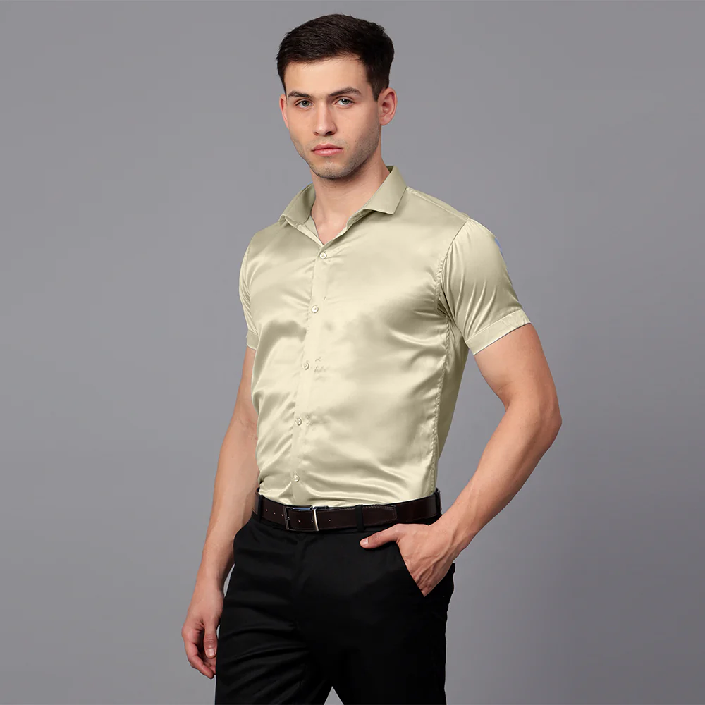 Men’s Satin Half Sleeve Formal Shirt – Premium Soft & Shiny Finish-Olive - Image 4