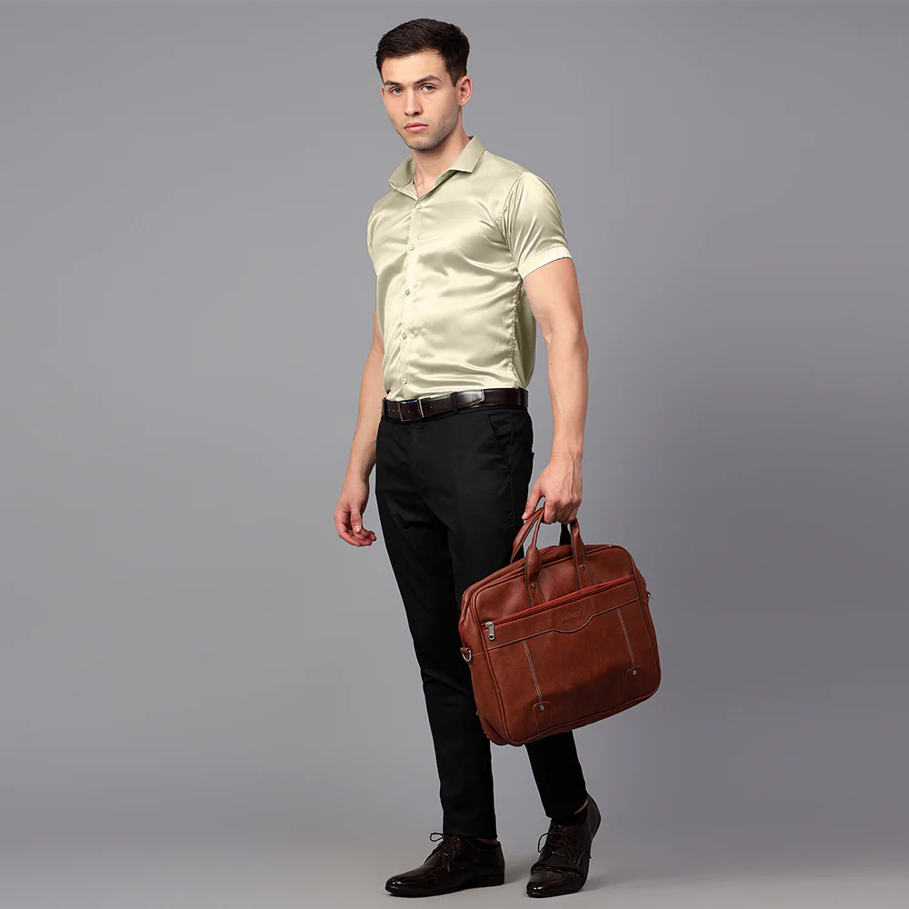 Men’s Satin Half Sleeve Formal Shirt – Premium Soft & Shiny Finish-Olive - Image 5