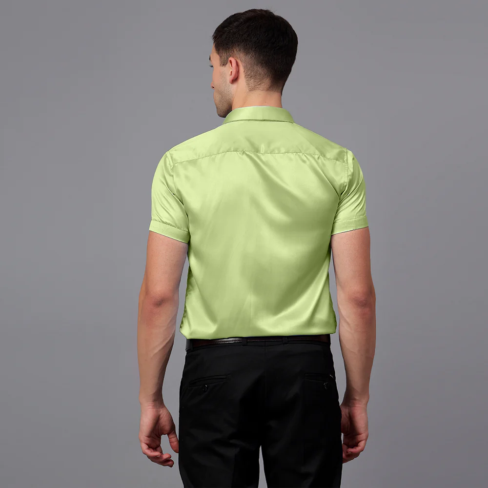 Men’s Satin Half Sleeve Formal Shirt – Premium Soft & Shiny Finish-Pista Green - Image 3