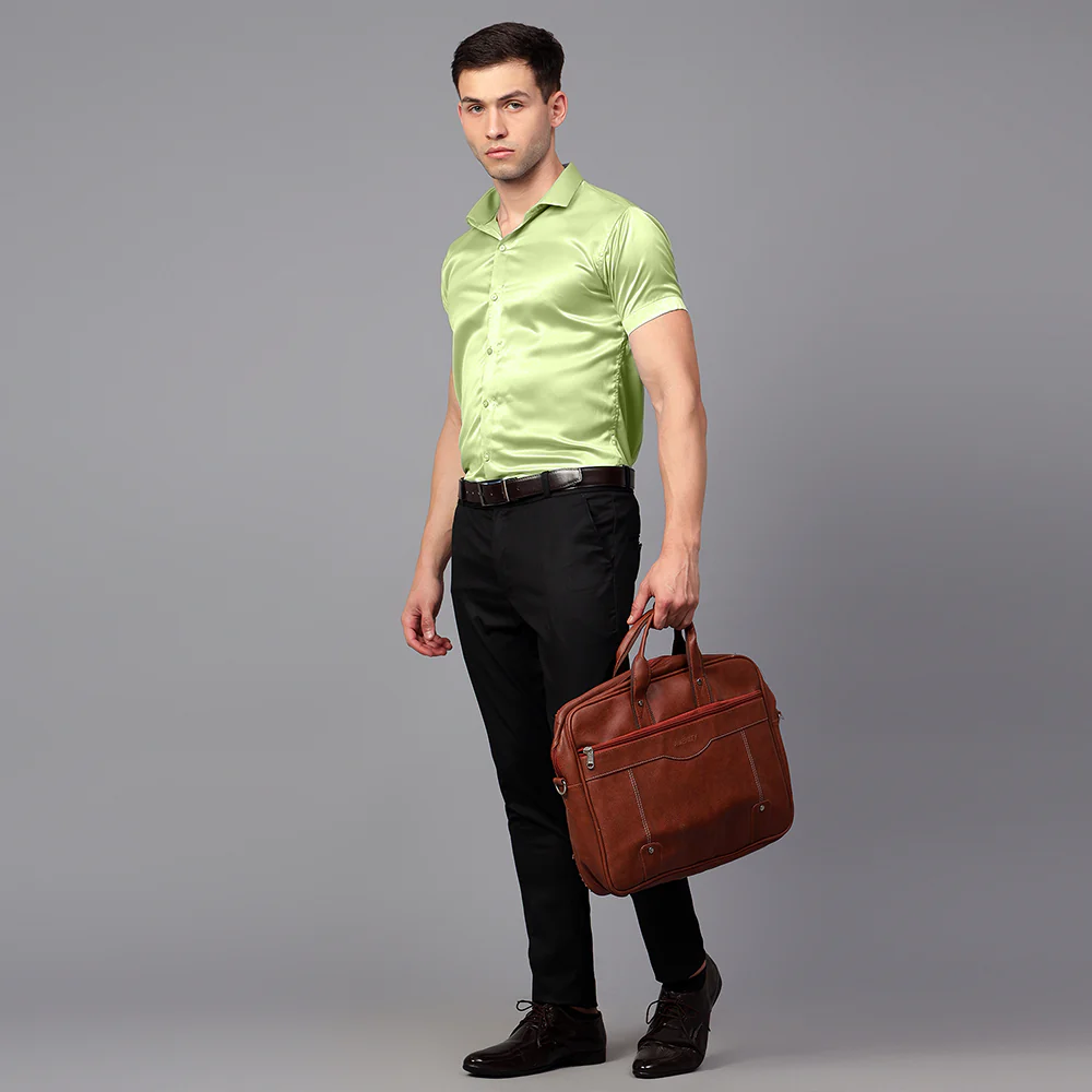 Men’s Satin Half Sleeve Formal Shirt – Premium Soft & Shiny Finish-Pista Green - Image 5