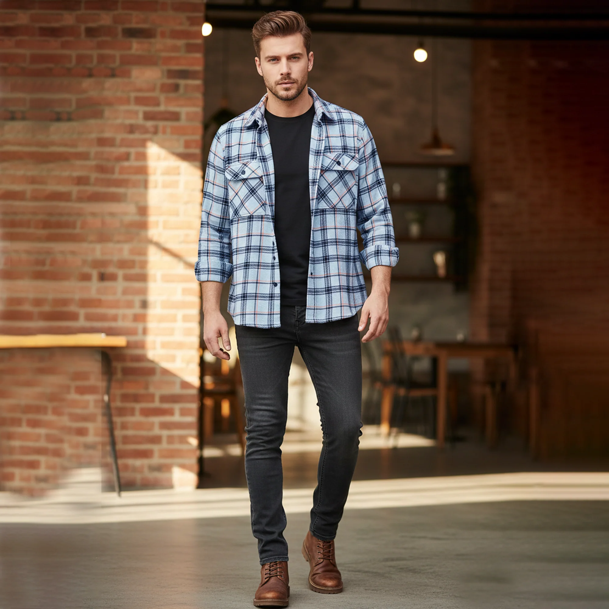Men’s Sky Blue Winter Check Shirt | Full Sleeves - Image 3