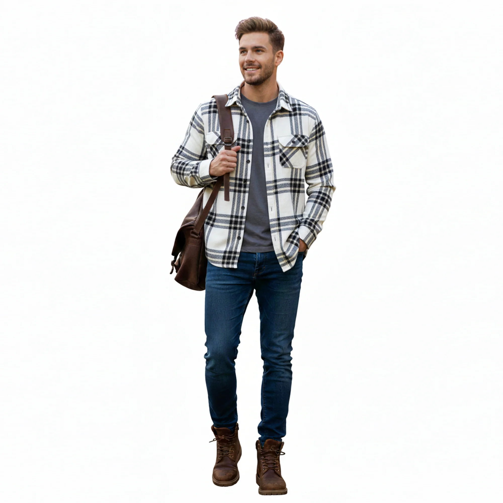 Men’s White Winter Check Shirt | Full Sleeves - Image 3