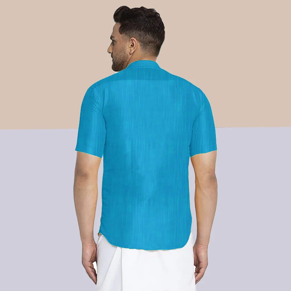 Premium Ethnic Shirts for Men | Traditional South Indian Lungi Shirts (Blue) - Image 3