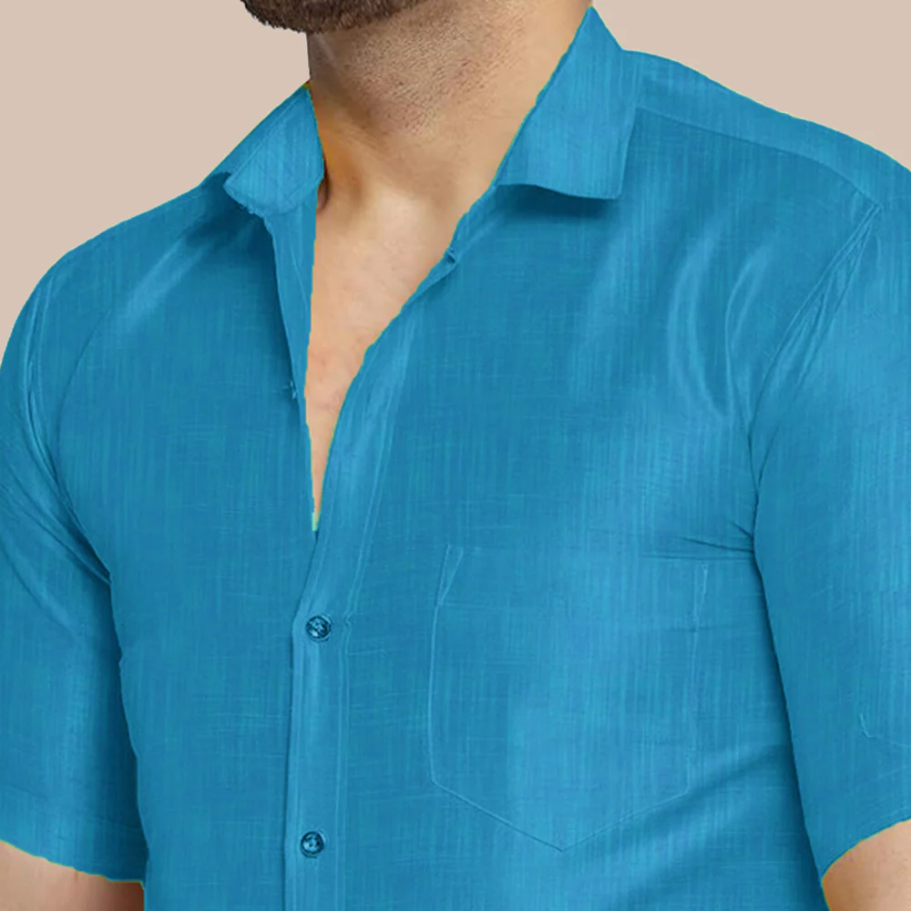 Premium Ethnic Shirts for Men | Traditional South Indian Lungi Shirts (Blue) - Image 4