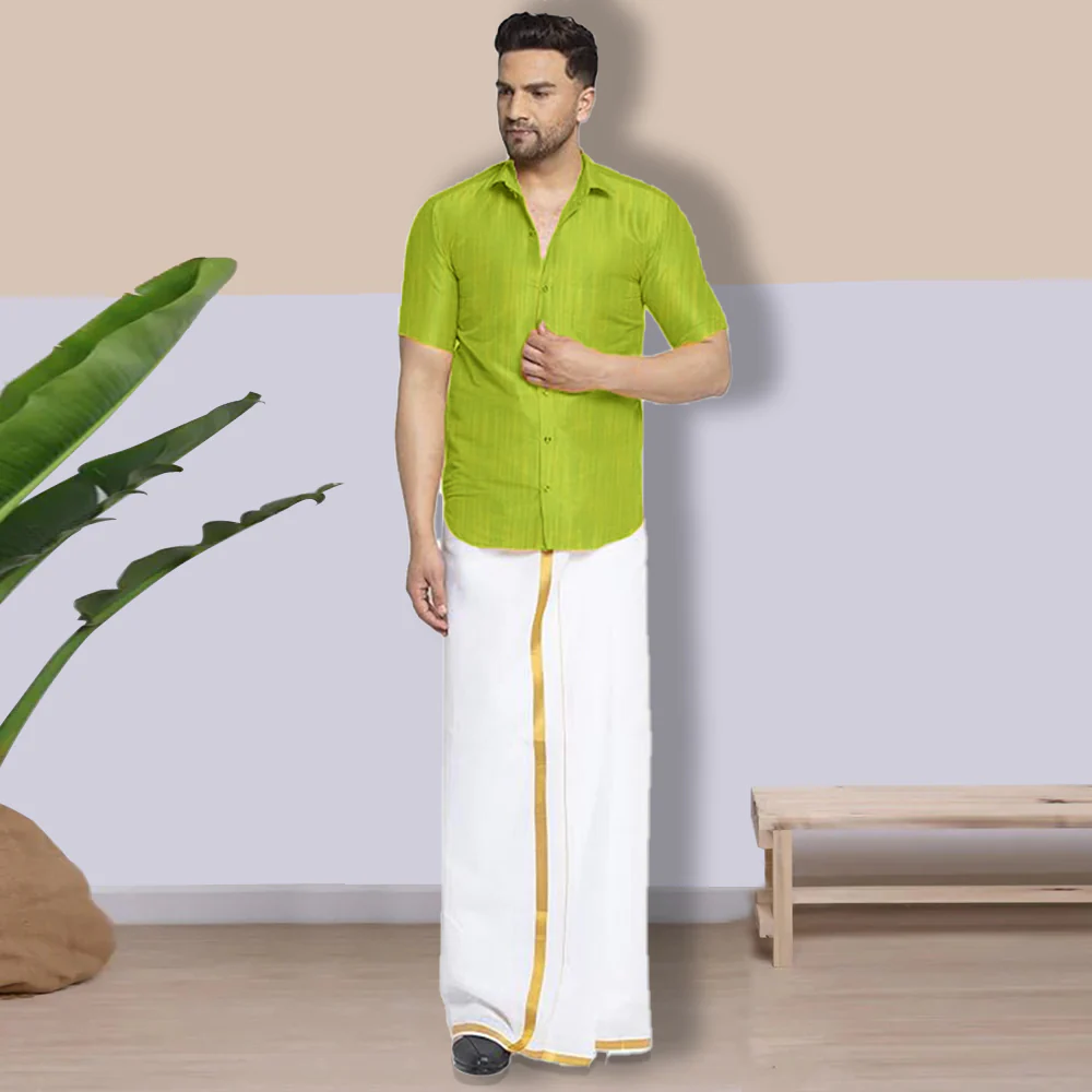 Premium Ethnic Shirts for Men | Traditional South Indian Lungi Shirts (Green) - Image 5
