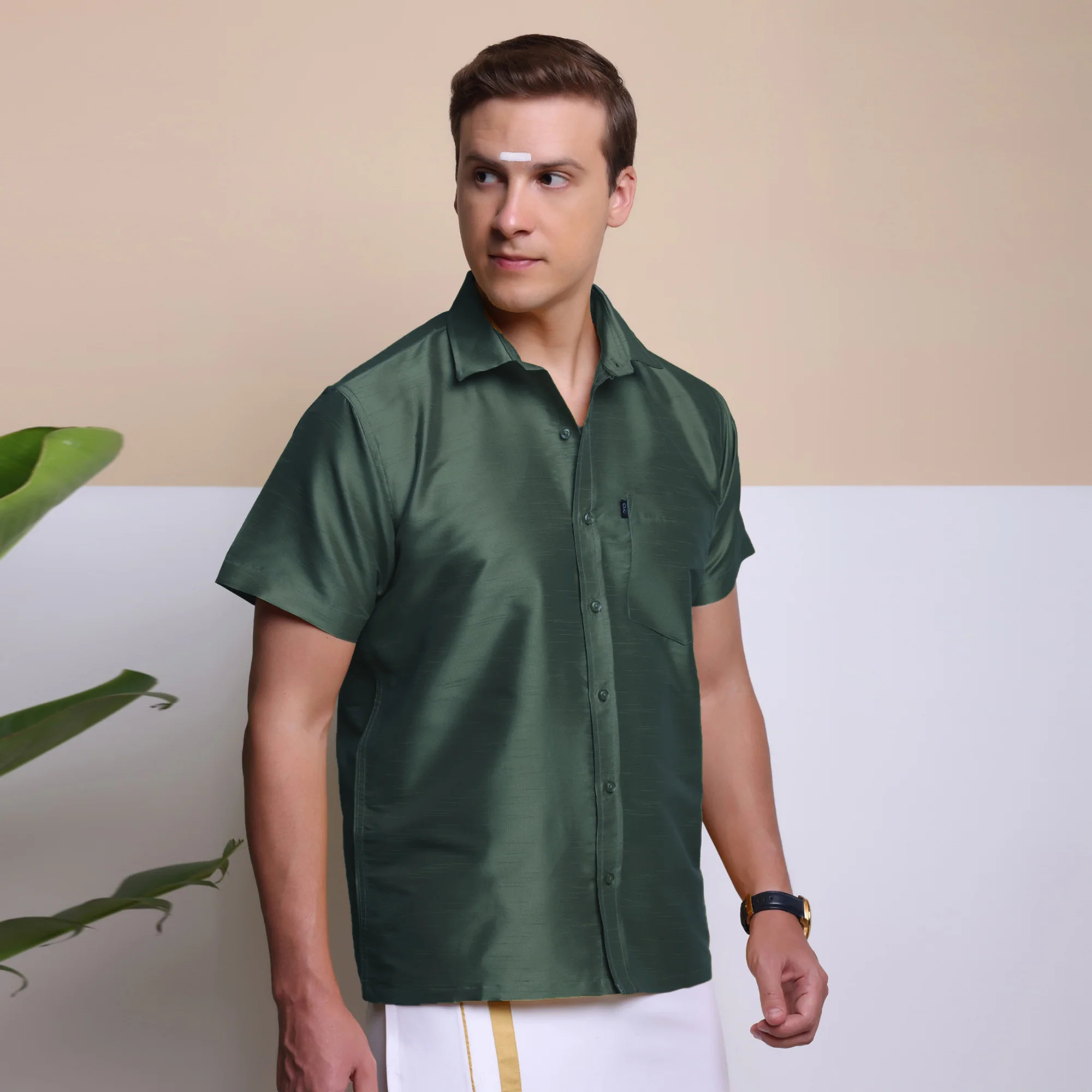 Premium Ethnic Shirts for Men | Traditional South Indian Lungi Shirts (Hunter Green) - Image 3