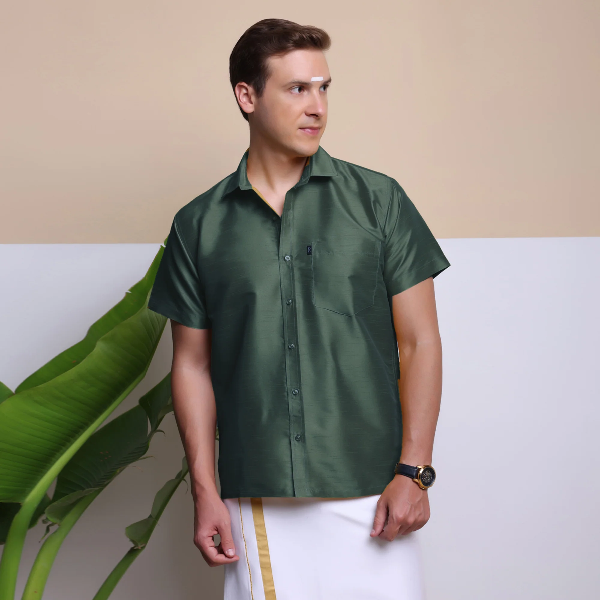 Premium Ethnic Shirts for Men | Traditional South Indian Lungi Shirts (Hunter Green) - Image 6