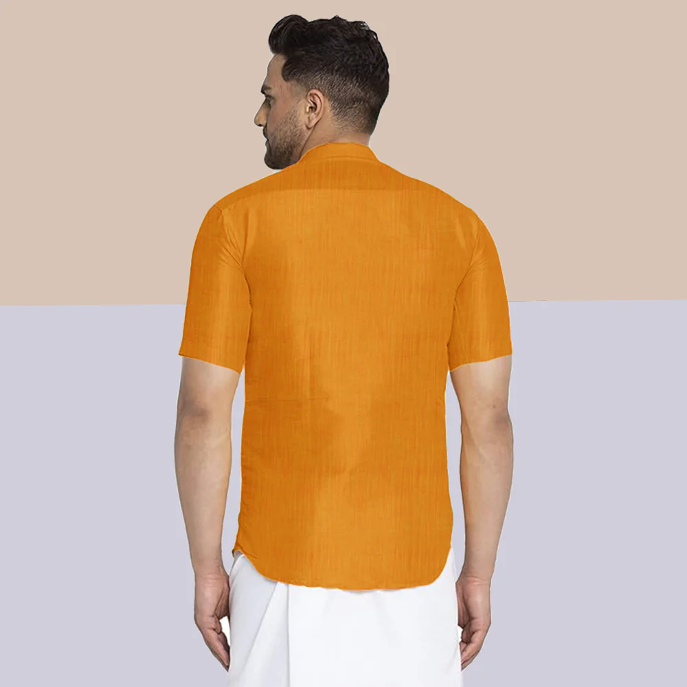 Premium Ethnic Shirts for Men | Traditional South Indian Lungi Shirts (Orange) - Image 3