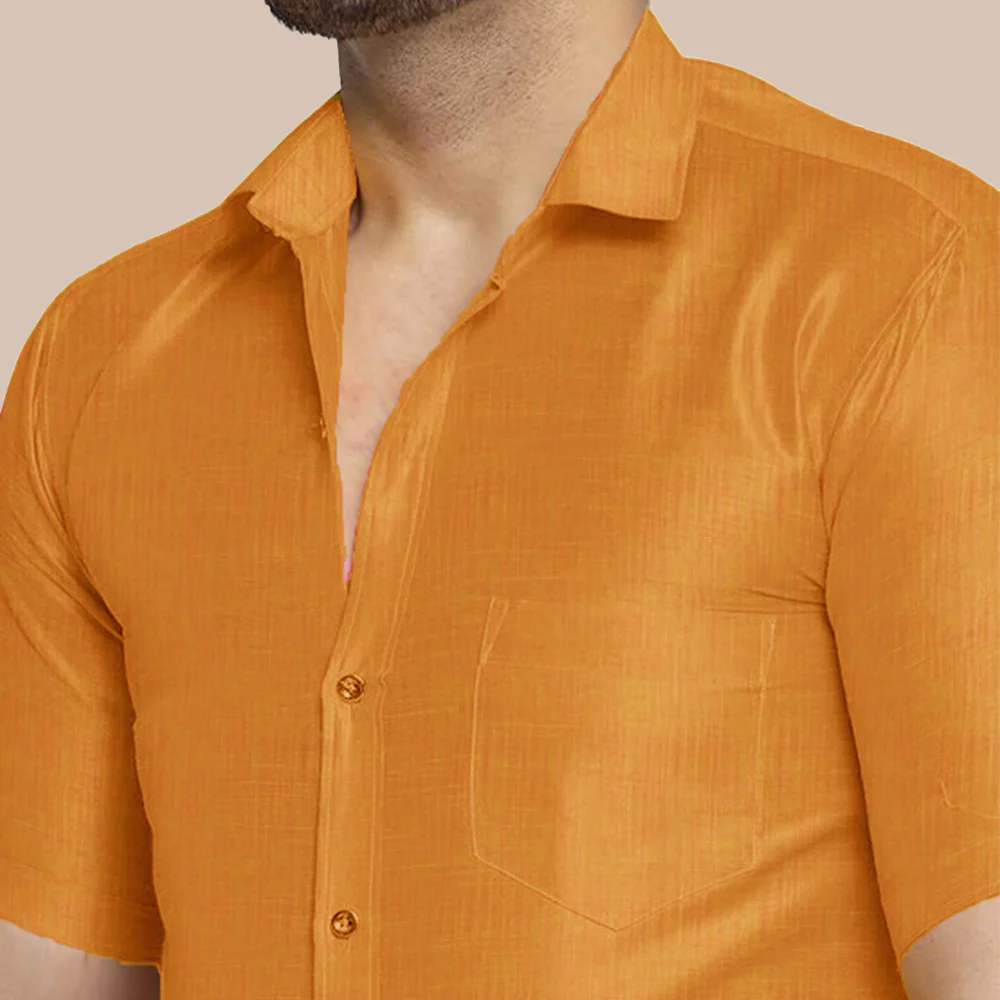 Premium Ethnic Shirts for Men | Traditional South Indian Lungi Shirts (Orange) - Image 4