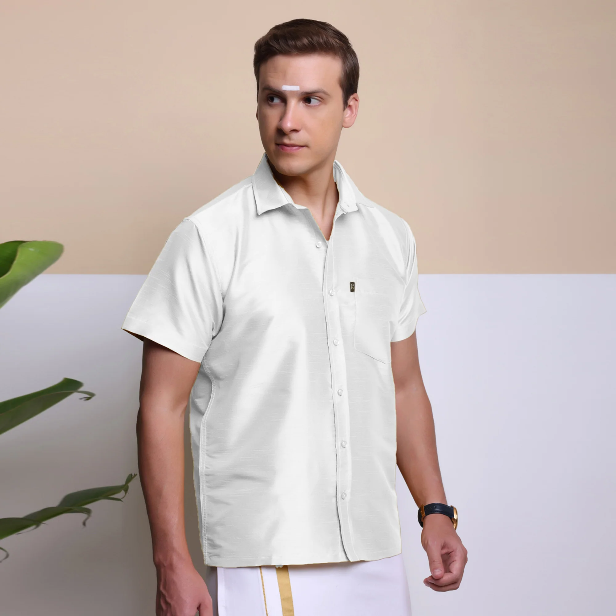 Premium Ethnic Shirts for Men | Traditional South Indian Lungi Shirts (White) - Image 3
