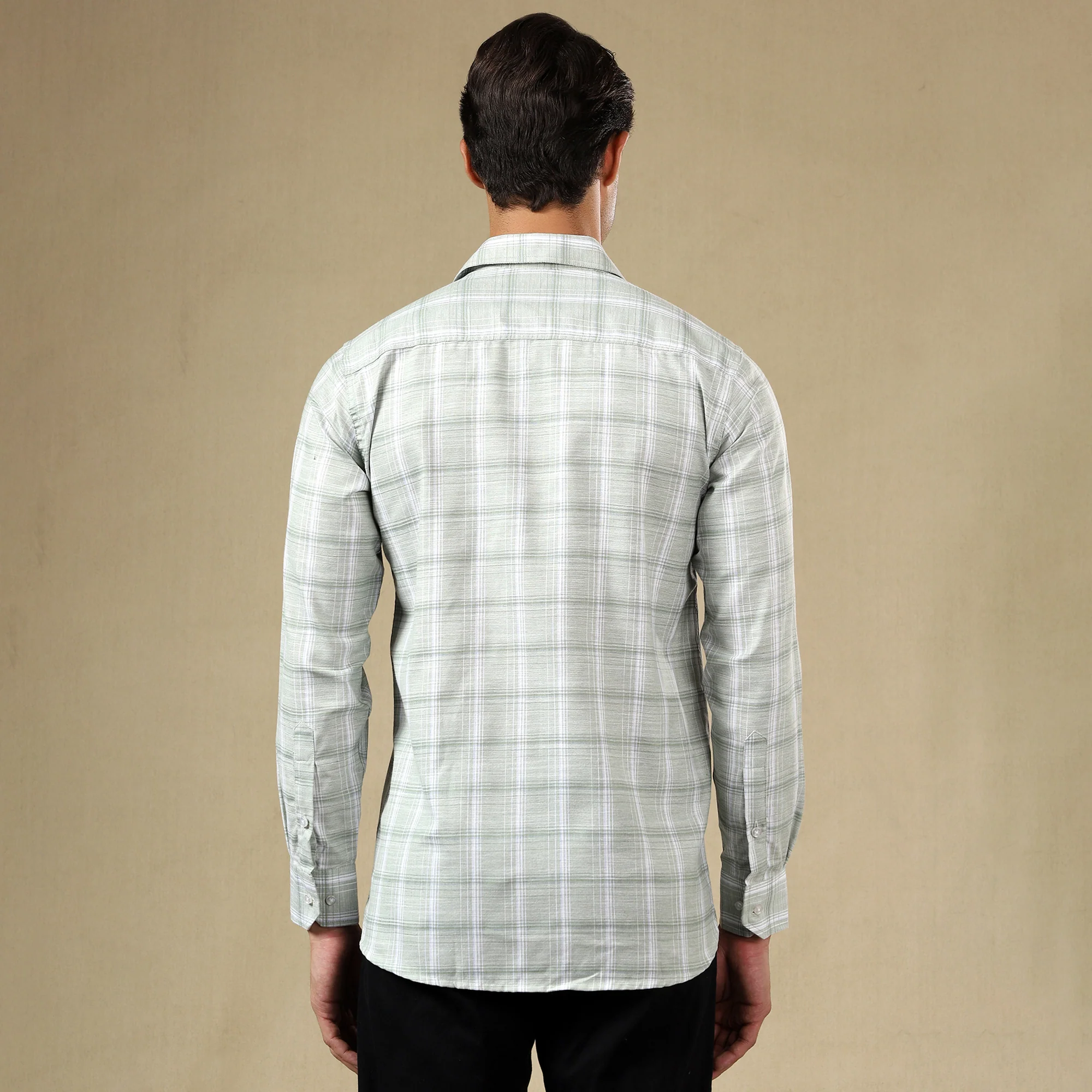 MEN'S LINEN CHECK SHIRT | SINGLE POCKET-Green - Image 3