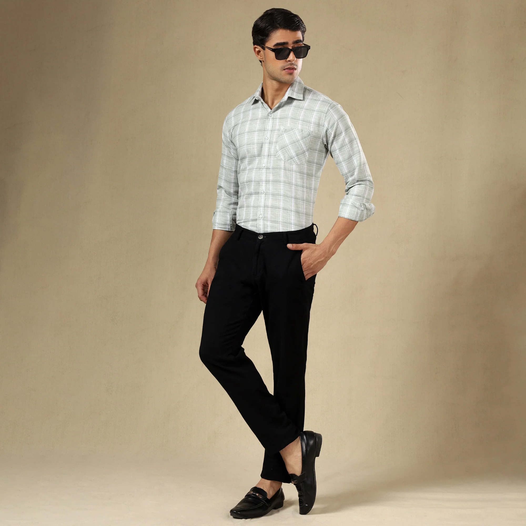 MEN'S LINEN CHECK SHIRT | SINGLE POCKET-Green - Image 4