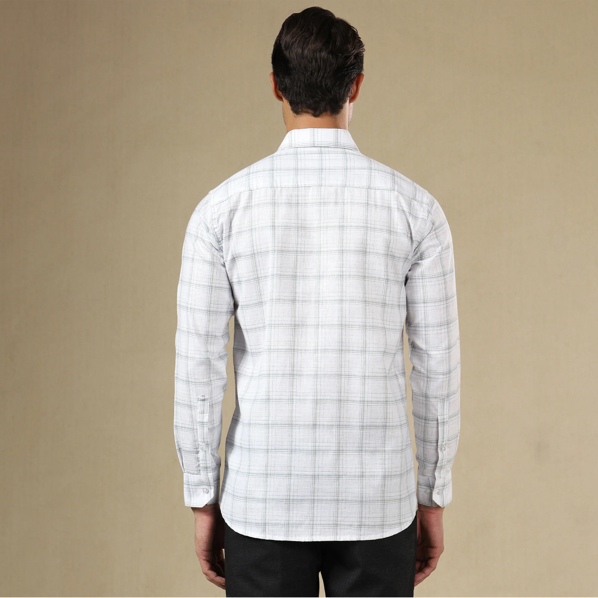MEN'S LINEN CHECK SHIRT | SINGLE POCKET-White - Image 3
