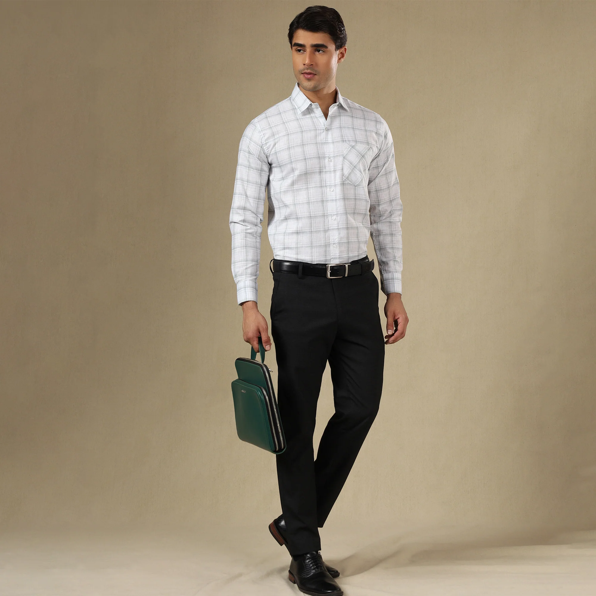 MEN'S LINEN CHECK SHIRT | SINGLE POCKET-White - Image 4