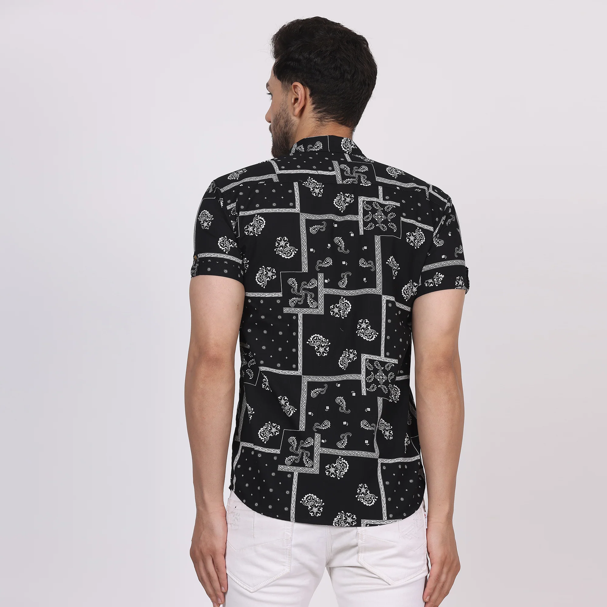 Men's Regular Fit Half Sleeve Printed Shirt-Black - Image 4