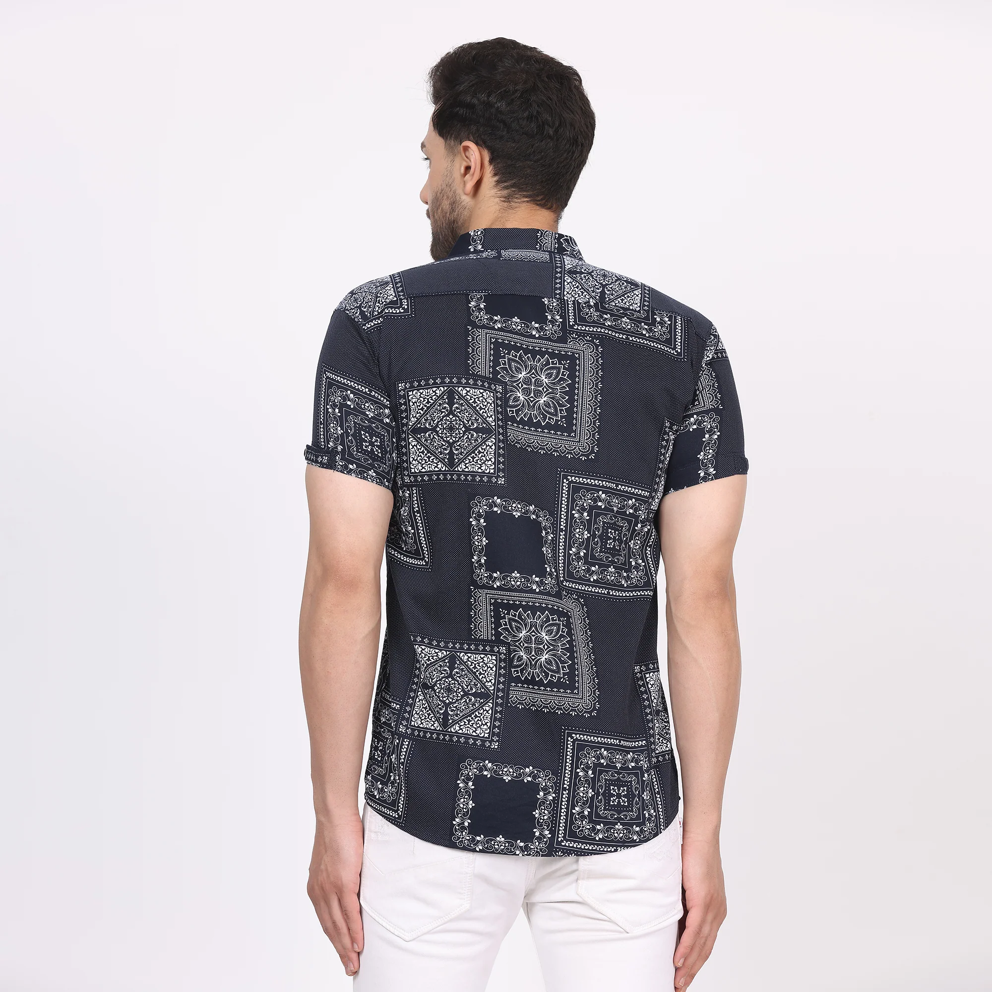 Men's Regular Fit Half Sleeve Printed Shirt-Black - Image 4